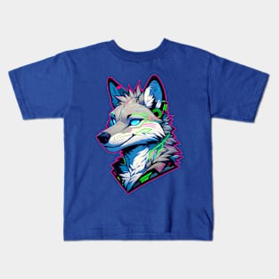 Cyberpunk Neon Furry Anthro Coyote Kids T-Shirt